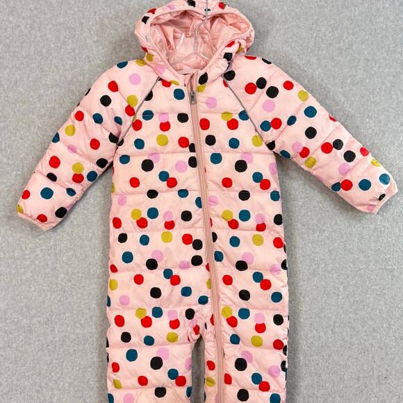 Hanna Andersson Polka Dot Insulated Full Zip Snowsuit Size 3T Flip Mitten & Feet - Picture 3 of 16